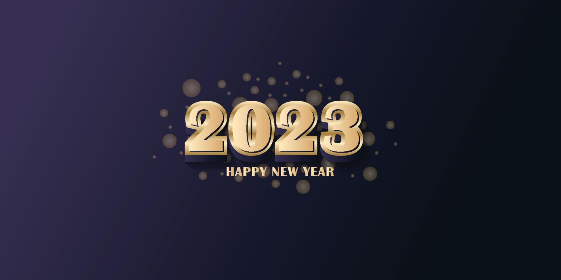 Happy new year 2023 with modern 3d gold numbers, vector illustration