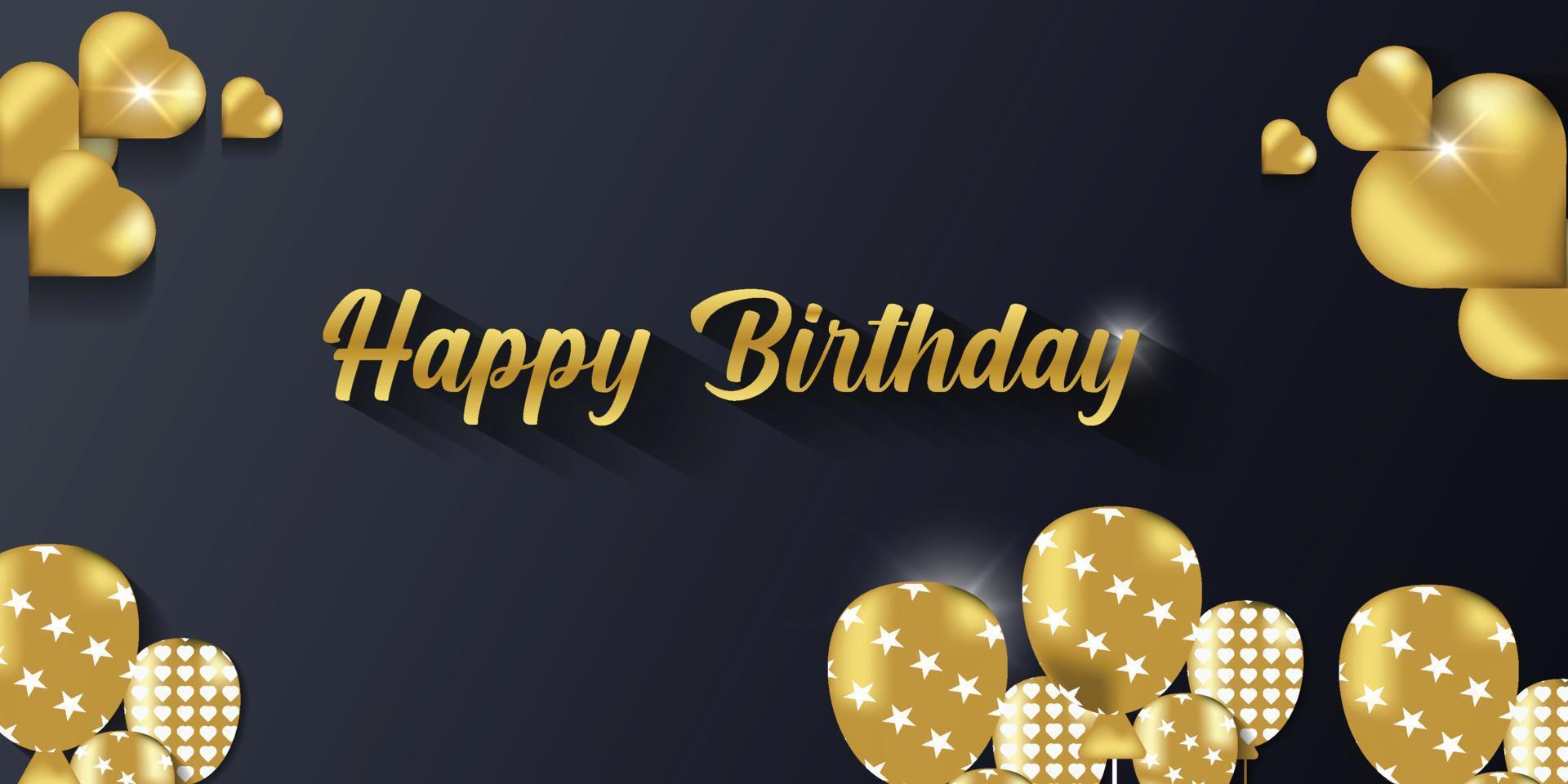 Happy birthday background with gold balloons and several golden hearts vector