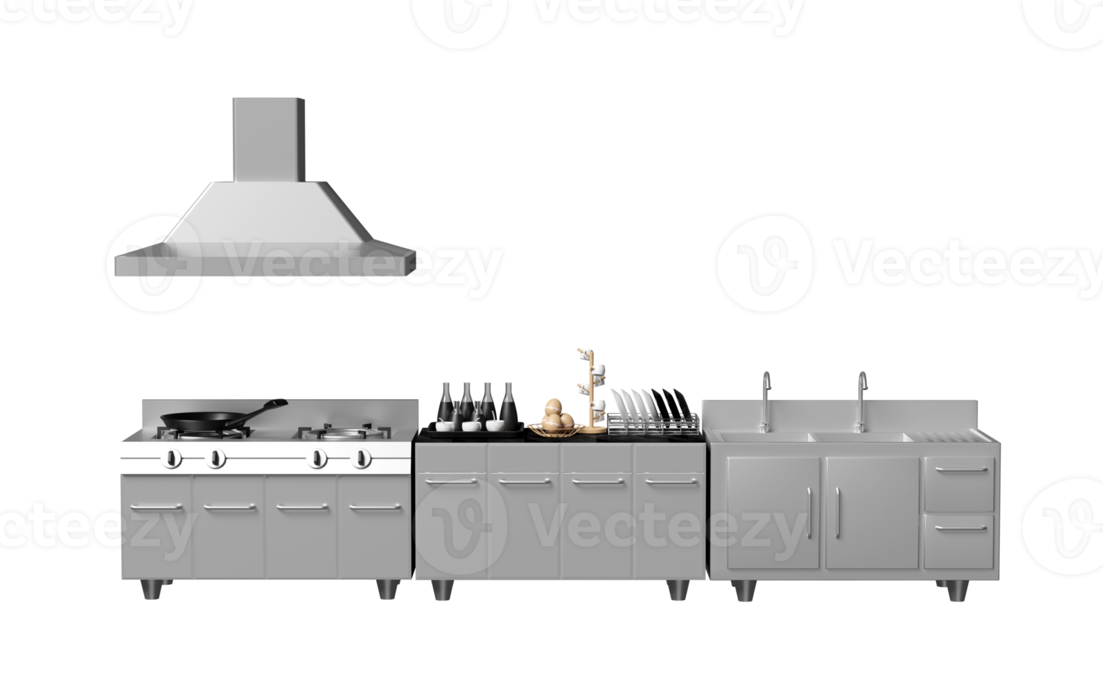 3d restaurang kök isolerat. modern industriell kök med Utrustning begrepp, 3d framställa illustration png