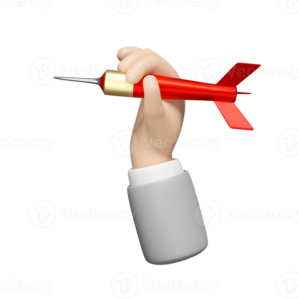 3d businessman hands holding darts or red arrow isolated. business goal concept, 3d render illustration png
