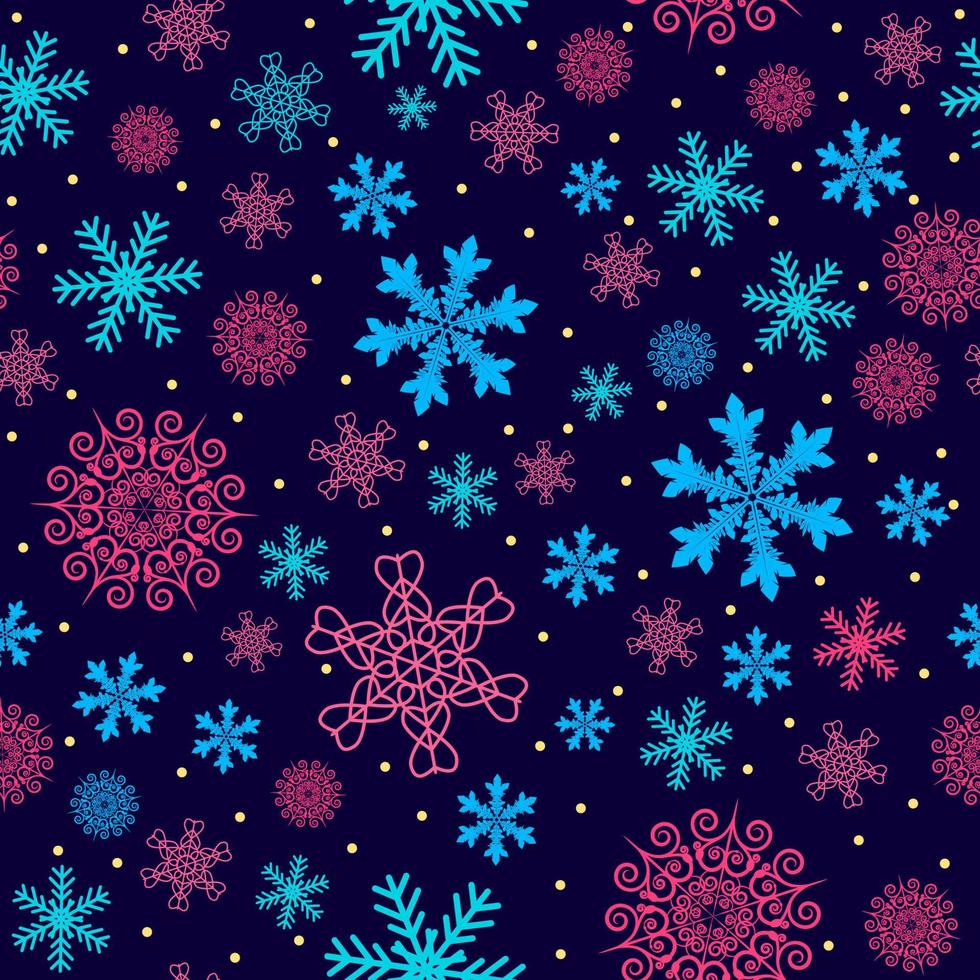 Christmas pattern made of snowflakes and dots, vector winter seamless background with snow, xmas design holiday illustration.