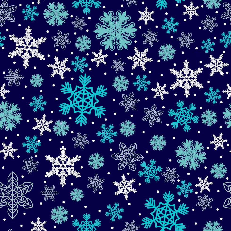 Christmas pattern made of snowflakes and dots, vector winter seamless background with snow, xmas design holiday illustration.