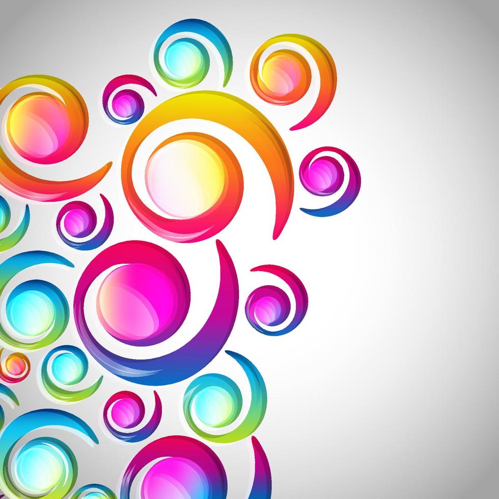 Abstract colorful spiral arc-drop pattern on a light background. Transparent colorful elements and circles design card.  Vector illustration.