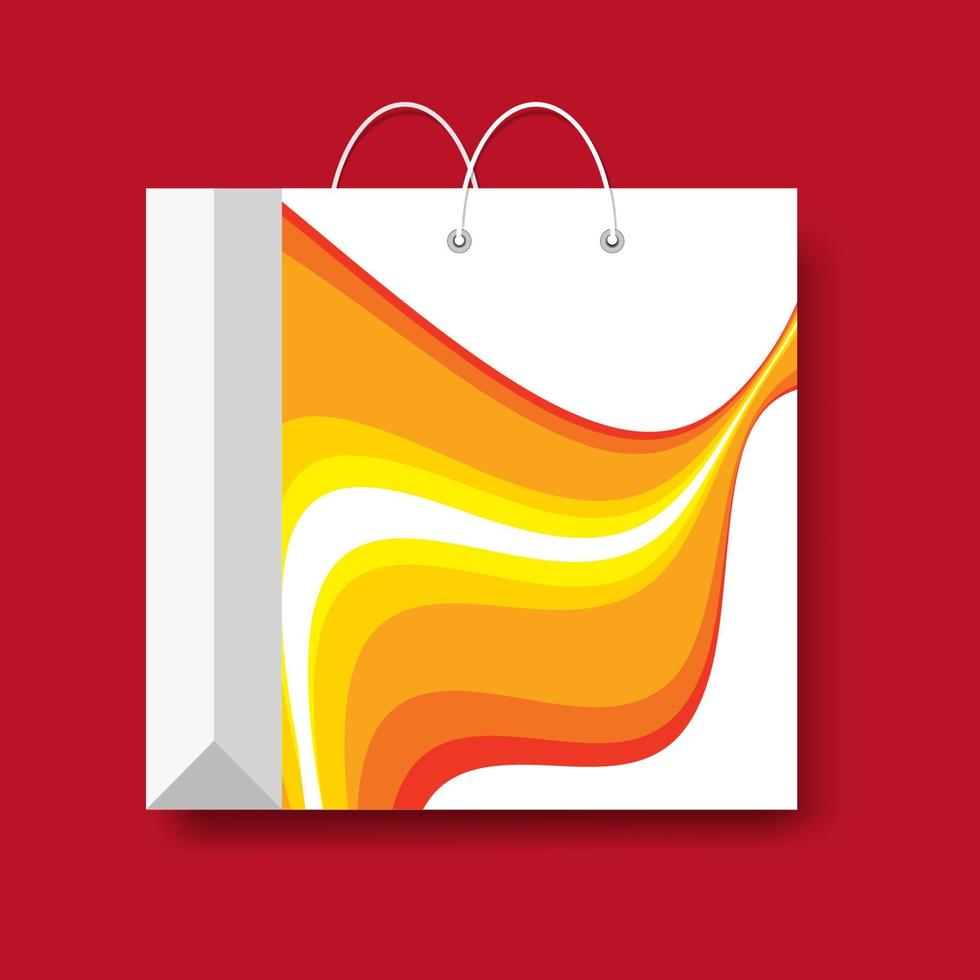 Shopping paper bag, vector shopping symbol isolated on a red background.