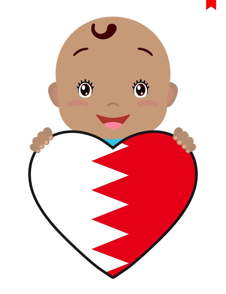 cara sonriente de un niño, un bebé y una bandera de bahrein en forma de corazón. símbolo de patriotismo, independencia, viaje, emblema de amor. vector