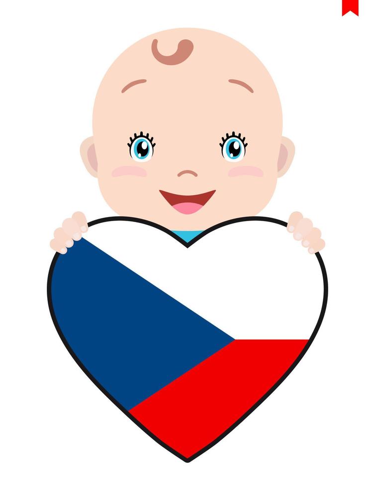 Smiling face of a child, a baby and a Czech flag in the shape of a heart. Symbol of patriotism, independence, travel, emblem of love. vector