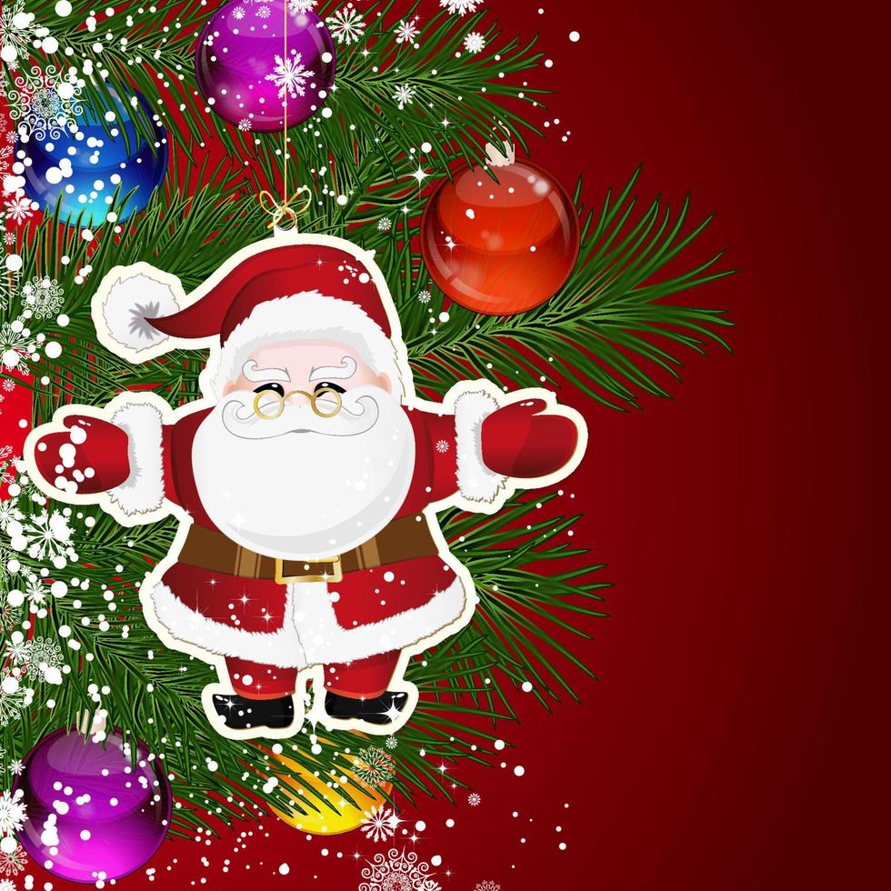 Christmas background with Christmas tree branches decorated with glass balls and toys. vector