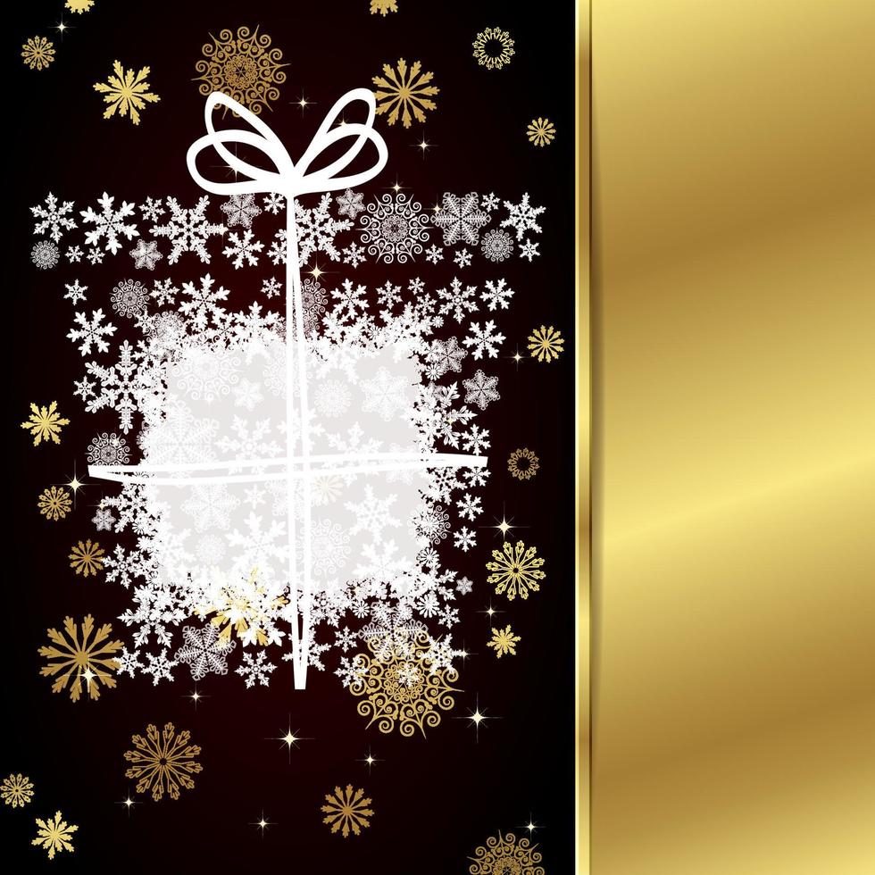 tarjeta de navidad vectorial con decoración navideña, copos de nieve sobre fondo dorado y rojo. vector