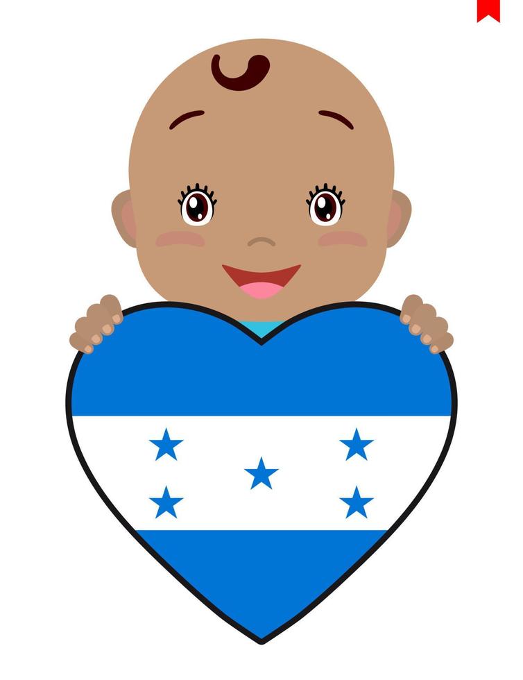 cara sonriente de un niño, un bebé y una bandera de honduras en forma de corazón. símbolo de patriotismo, independencia, viaje, emblema de amor. vector