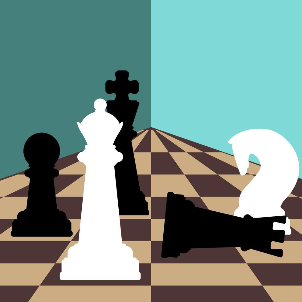 fondo de ajedrez con tablero de ajedrez, figuras en el juego. ilustración vectorial con un lugar para el texto. vector