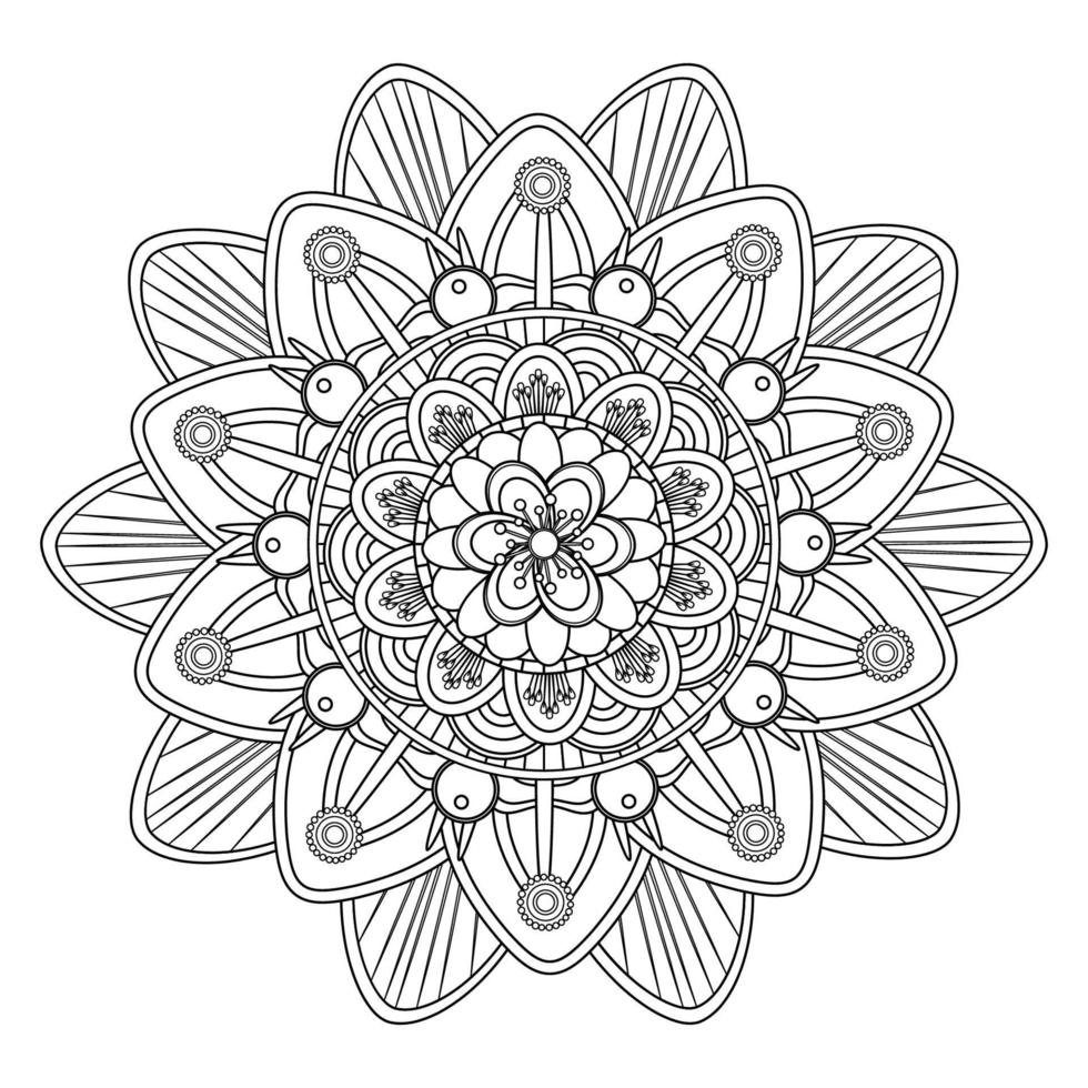 mandala colorante aislado en un fondo blanco, elemento boho étnico oriental, diseño floral árabe vintage, ilustración vectorial de fideos indios decorativos. vector