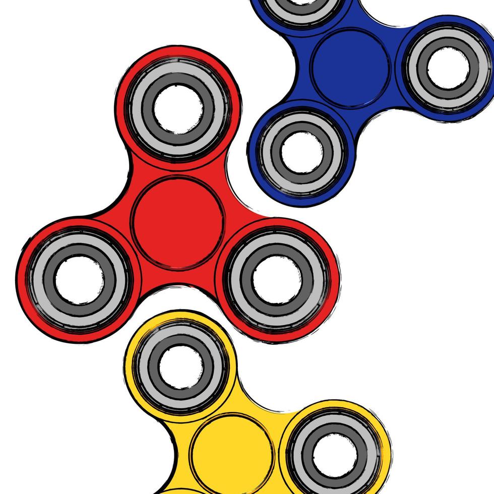 Fidget hand finger spinner stress relieving, colorful toy for removing anxiety and increasing concentration. Grunge style. vector
