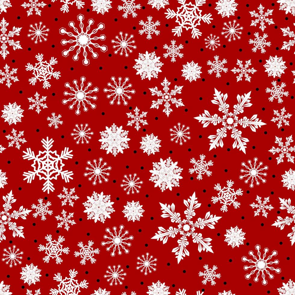 Christmas pattern made of snowflakes and dots, vector winter seamless background with snow, xmas design holiday illustration.