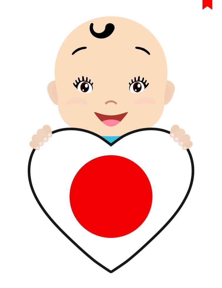 cara sonriente de un niño, un bebé y una bandera japonesa en forma de corazón. símbolo de patriotismo, independencia, viaje, emblema del amor. vector