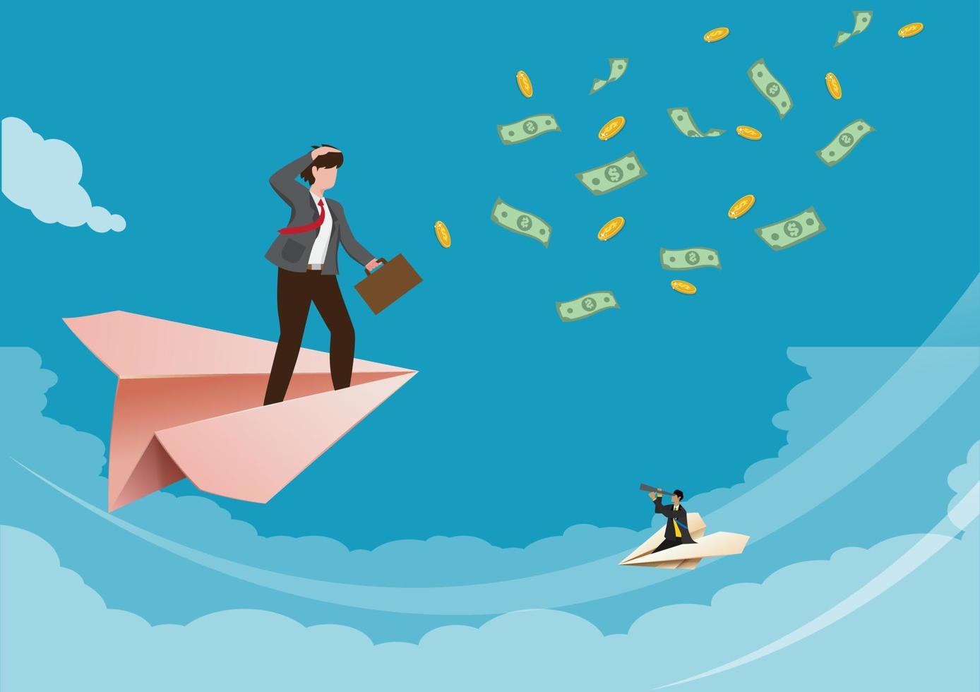 business success concept businessman standing on paper plane Look for your organization's investment goals. compete with the destination vector image