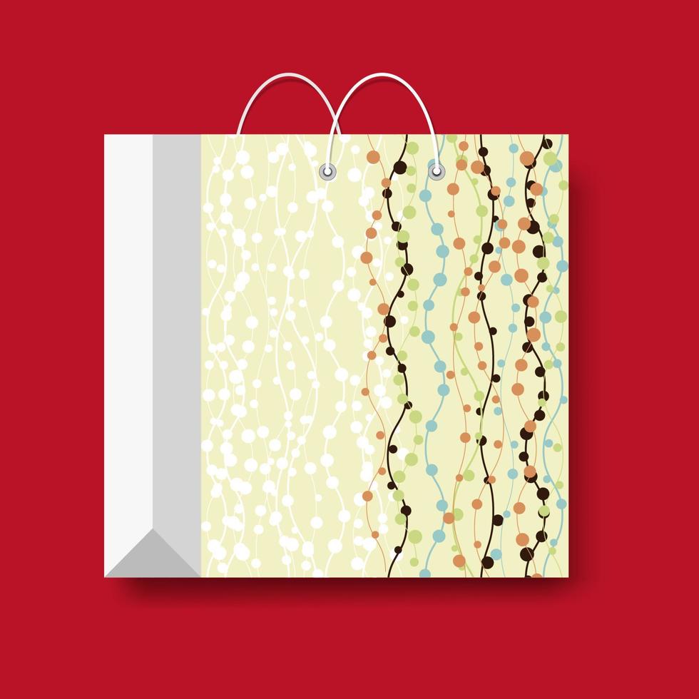 Shopping paper bag, vector shopping symbol isolated on a red background.