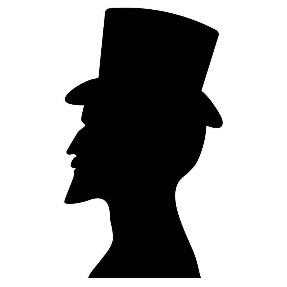 silueta de perfil masculino en un sombrero alto vector