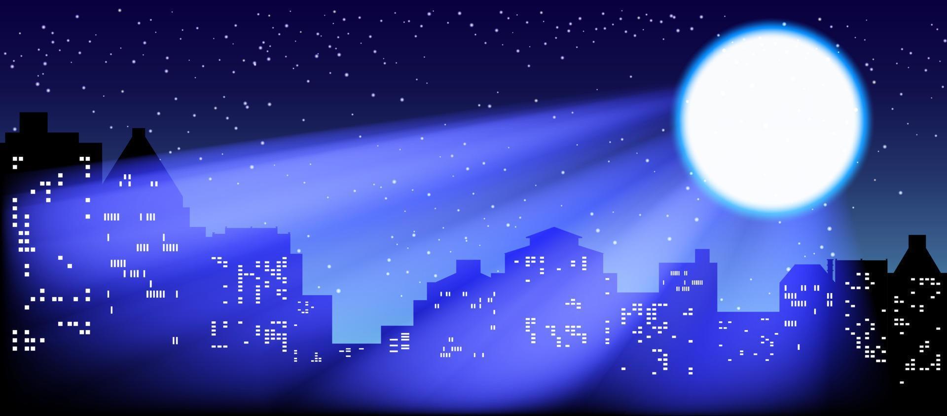 silueta negra del paisaje urbano. la luz de la luna en el cielo nocturno vector