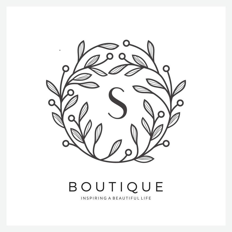 Letter S with premium floral frame for business company vector