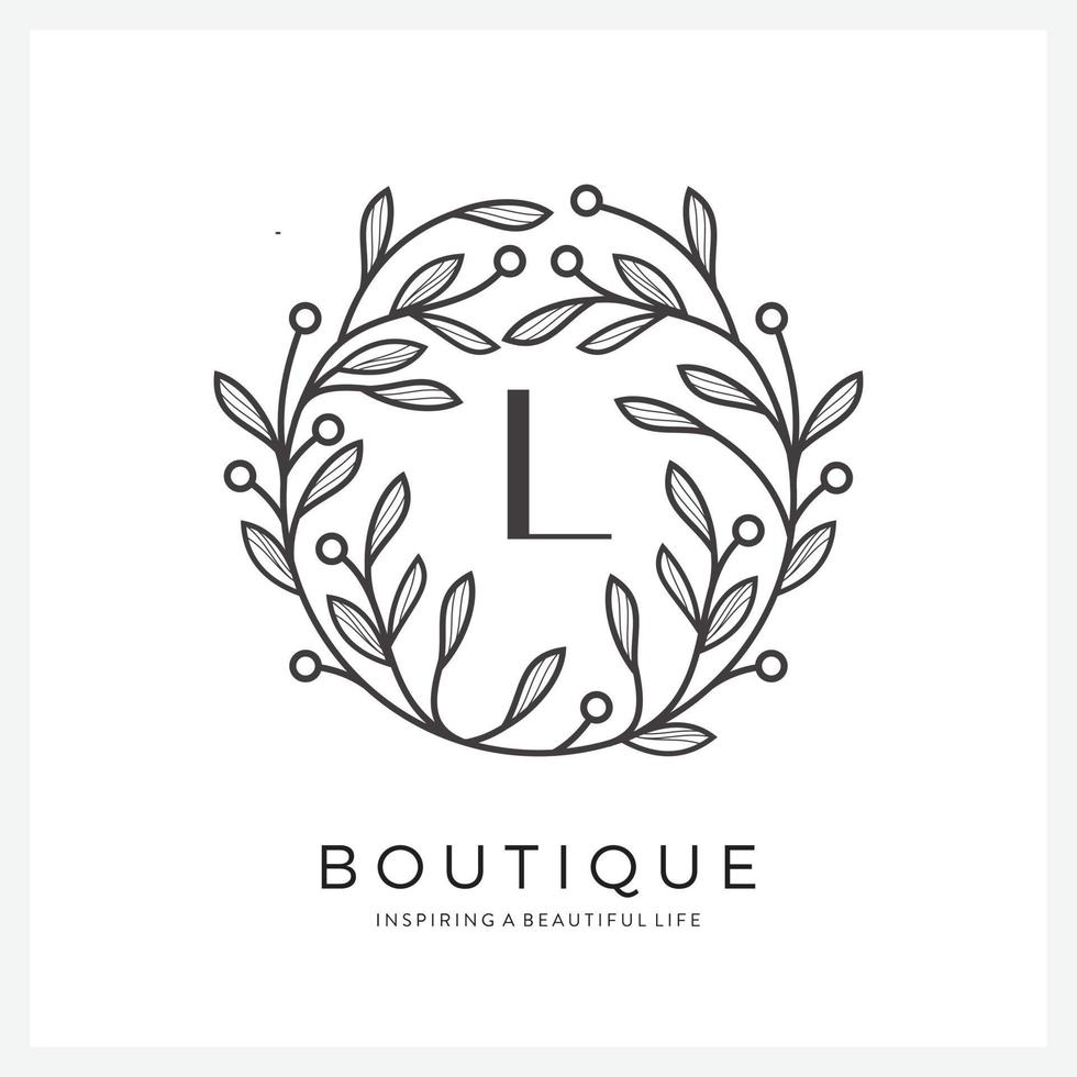 Letter L with premium floral frame for business company vector