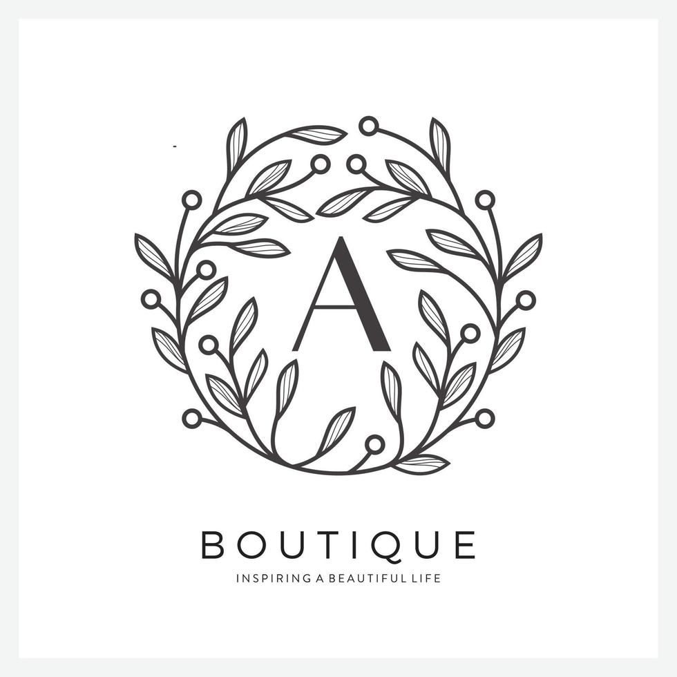 Letter A with premium floral frame for business company vector