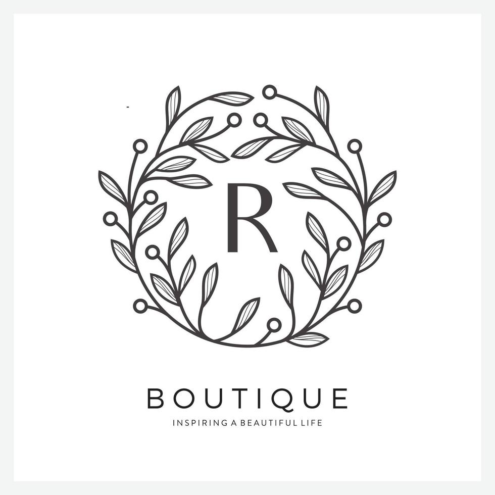 Letter R with premium floral frame for business company vector
