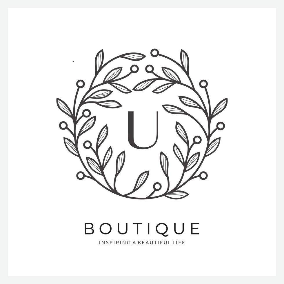 Letter U with premium floral frame for business company vector