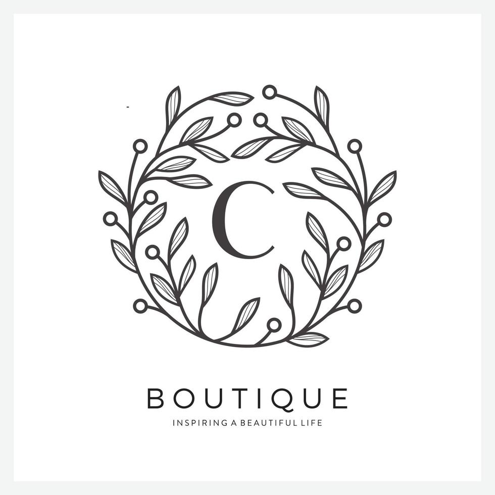 Letter C with premium floral frame for business company vector