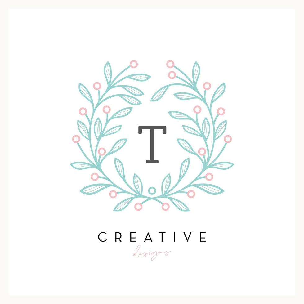 Luxury floral logo letter T for Beauty Cosmetic business, wedding invitation, boutique and other company vector