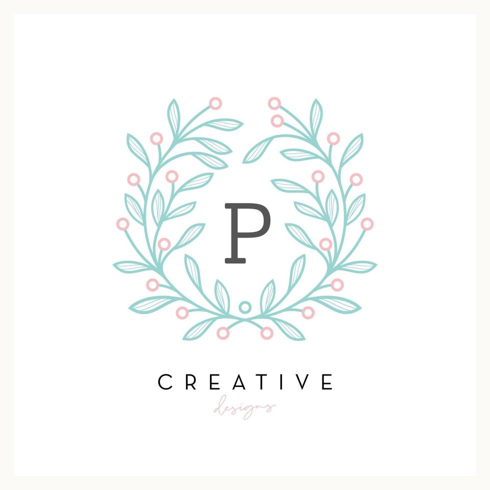 logotipo floral de lujo letra p para negocios de cosmética de belleza, invitación de boda, boutique y otra empresa vector