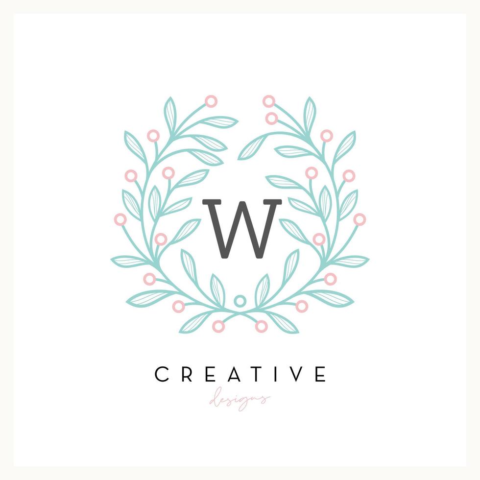 logotipo floral de lujo letra w para negocios de cosmética de belleza, invitación de boda, boutique y otra empresa vector