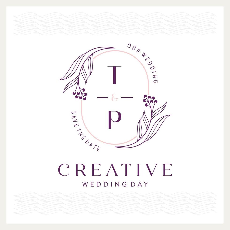 elegante y llamativo logotipo de boda monograma t y p vector