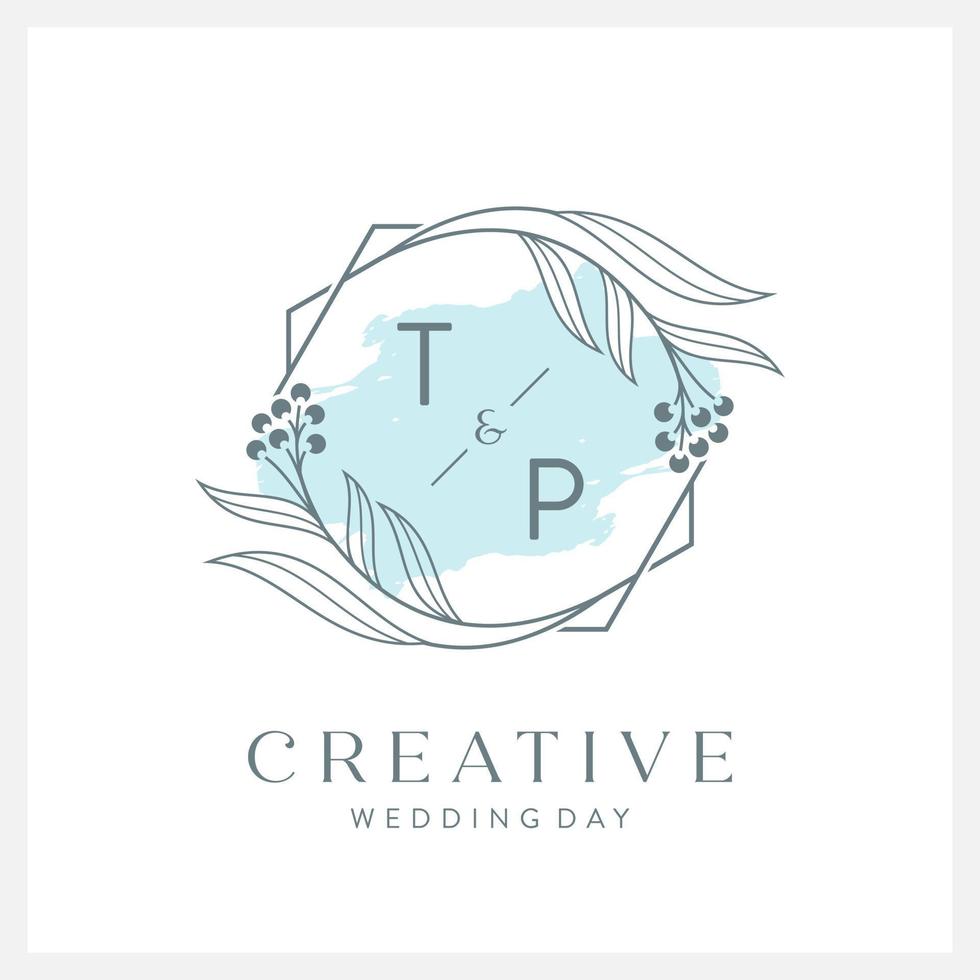 Wedding logo initial T and P with beautiful watercolor vector