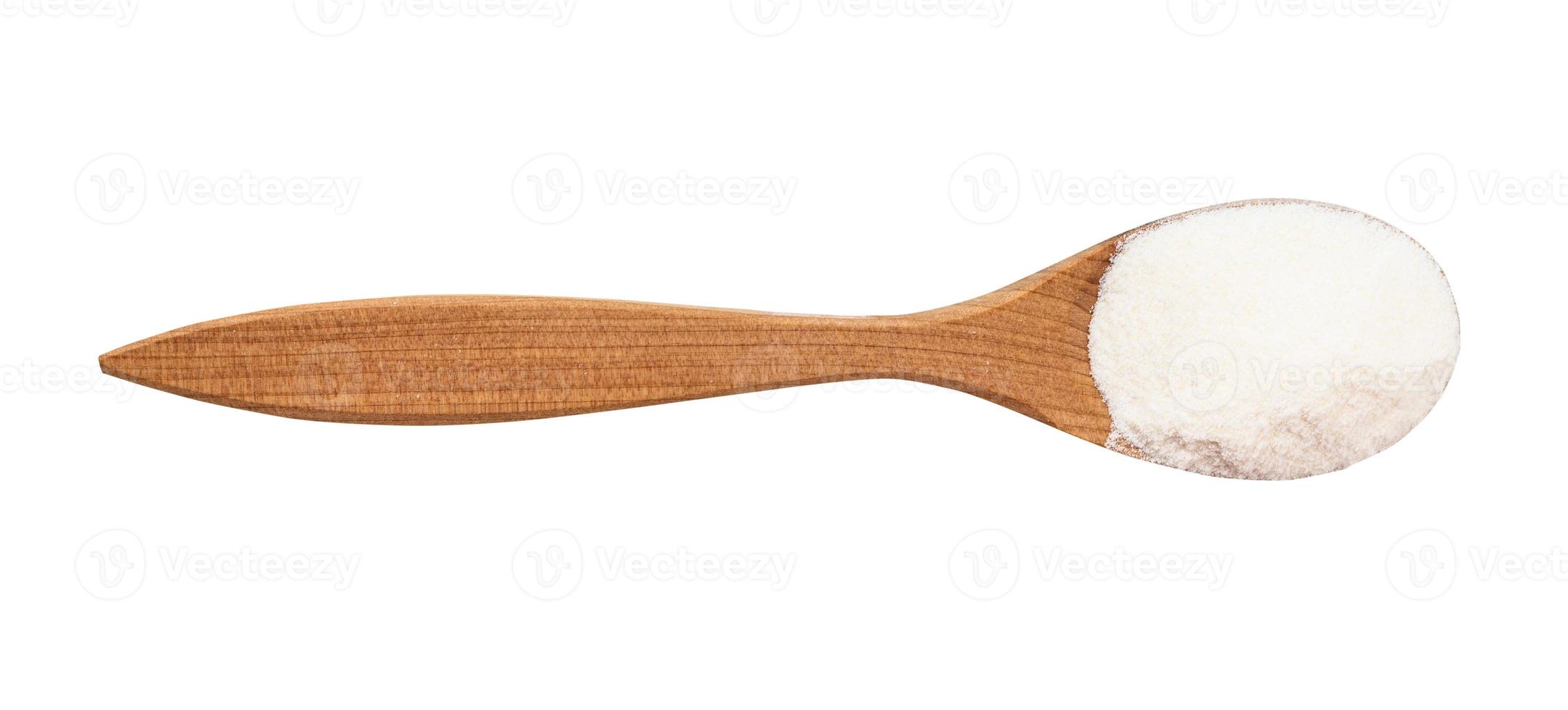 top view of agar powder in wood spoon isolated photo