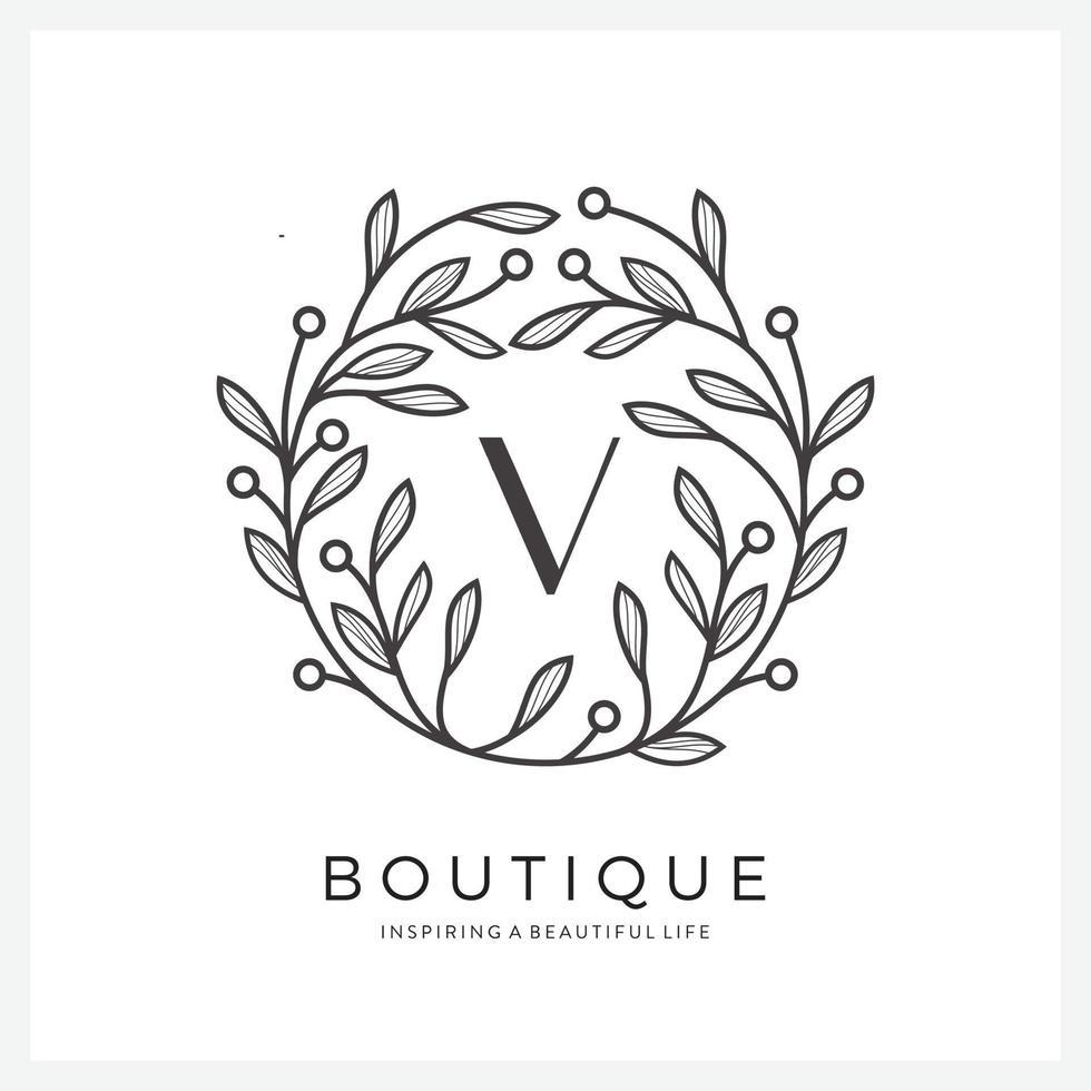 Letter V with premium floral frame for business company vector
