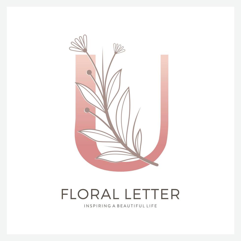 logotipo floral de la letra u adecuado para la belleza cosmética y otros. vector