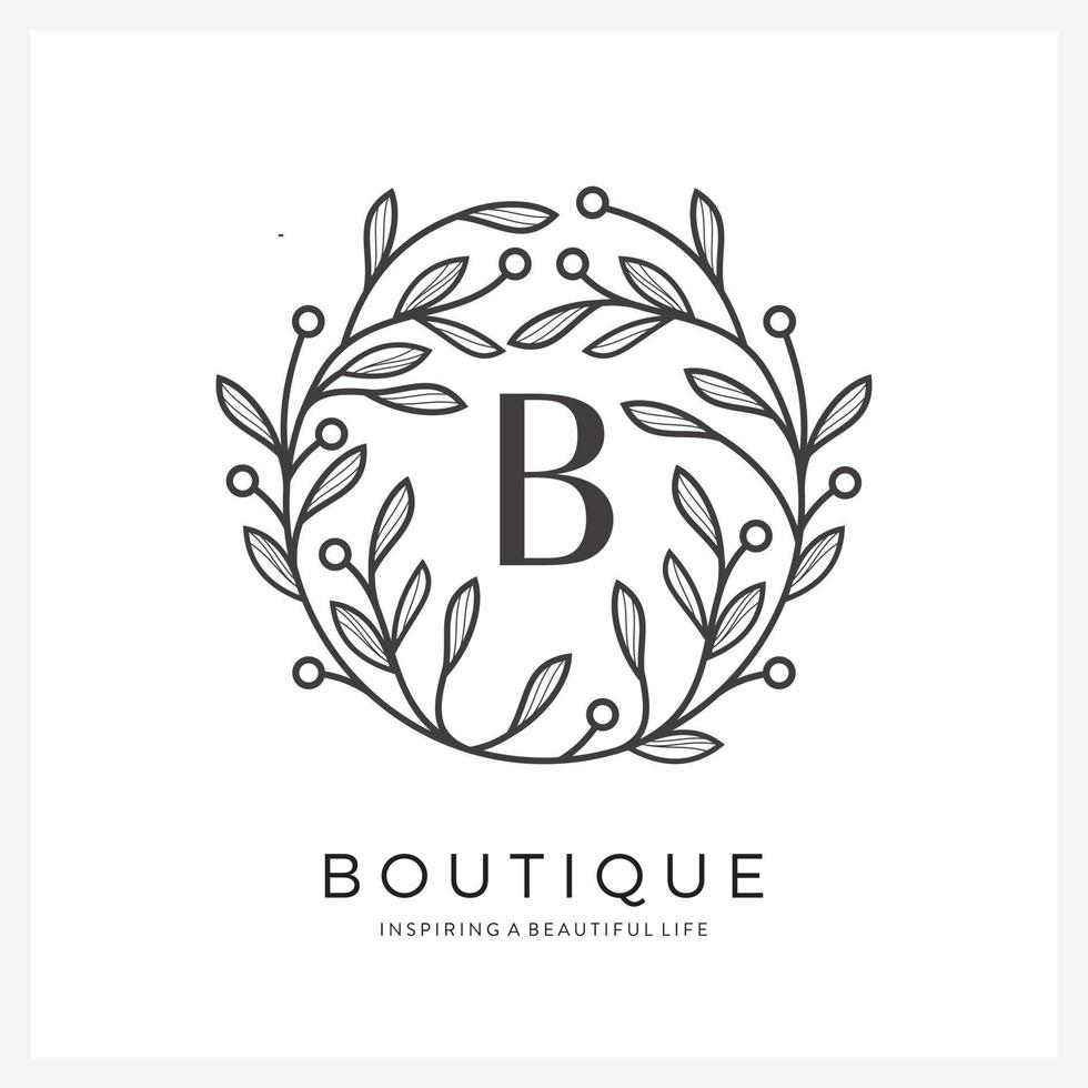 Letter B with premium floral frame for business company vector