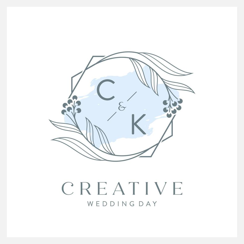 Wedding logo initial C and K with beautiful watercolor vector