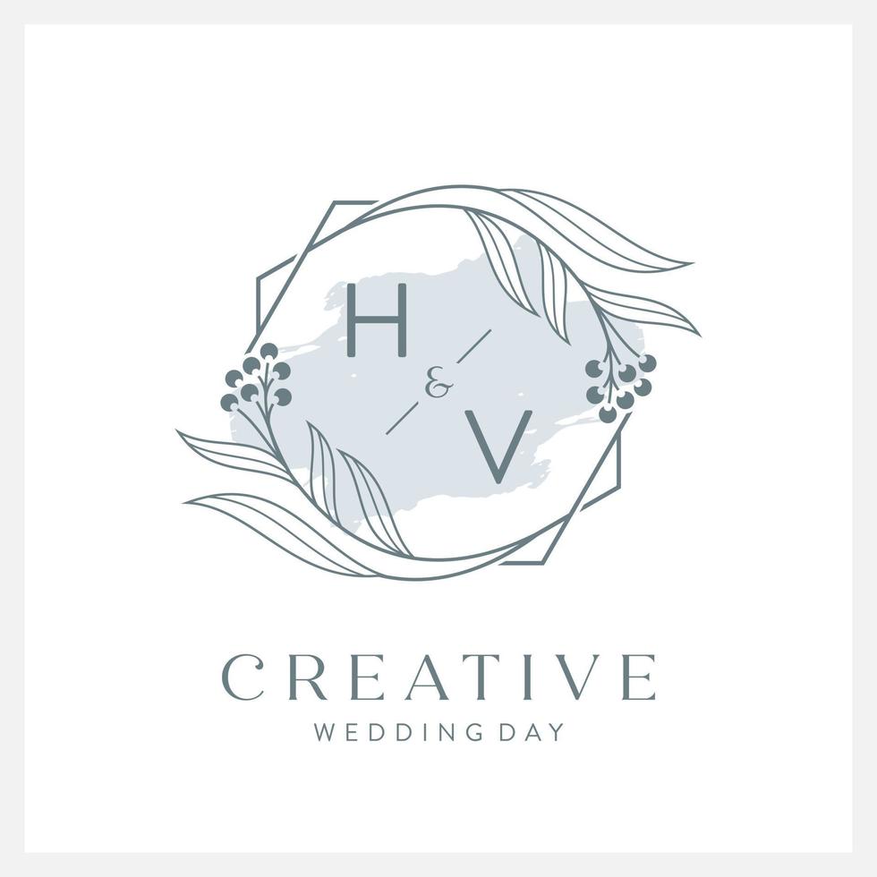 Wedding logo initial H and V with beautiful watercolor vector