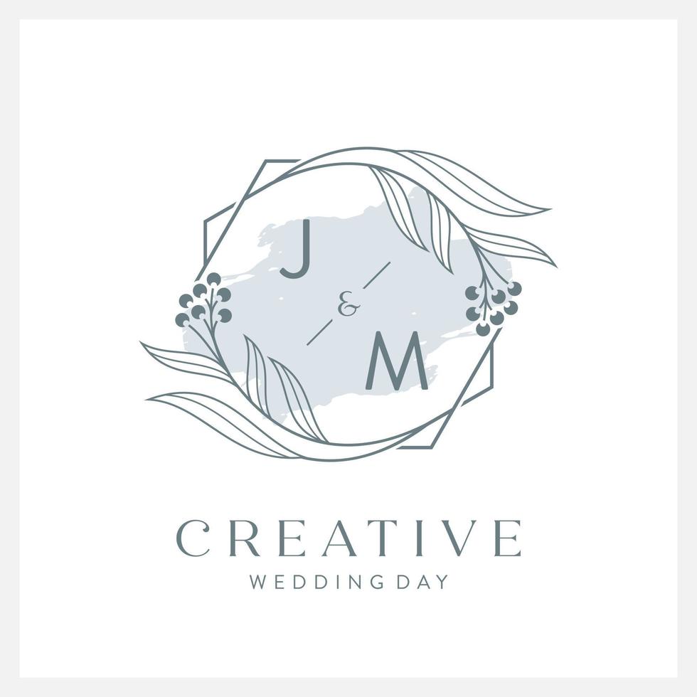 Wedding logo initial J and M with beautiful watercolor vector