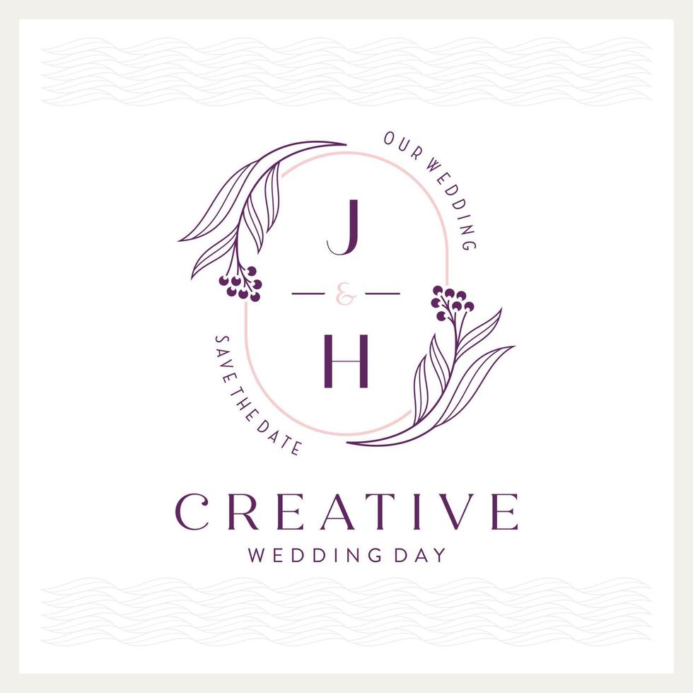 elegante y llamativo logotipo de boda con monograma j y h vector