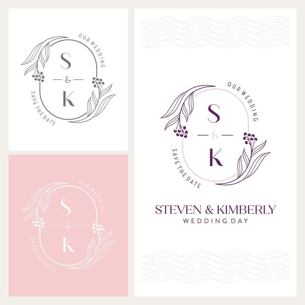 elegante y llamativo logotipo de boda monograma s y k vector