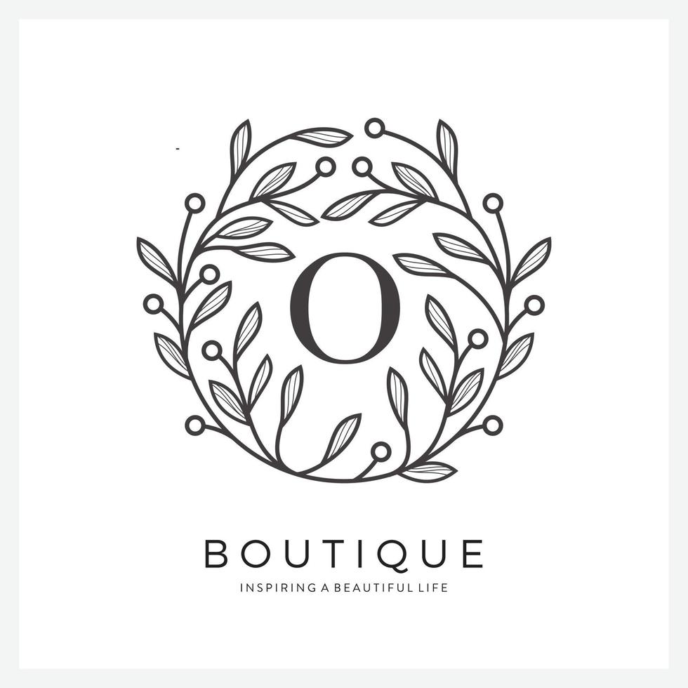 Letter O with premium floral frame for business company vector