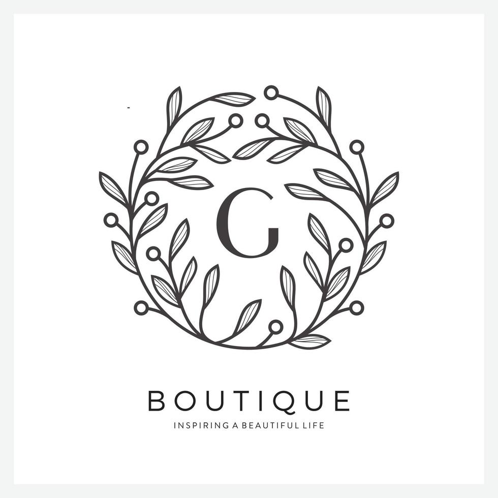 Letter G with premium floral frame for business company vector