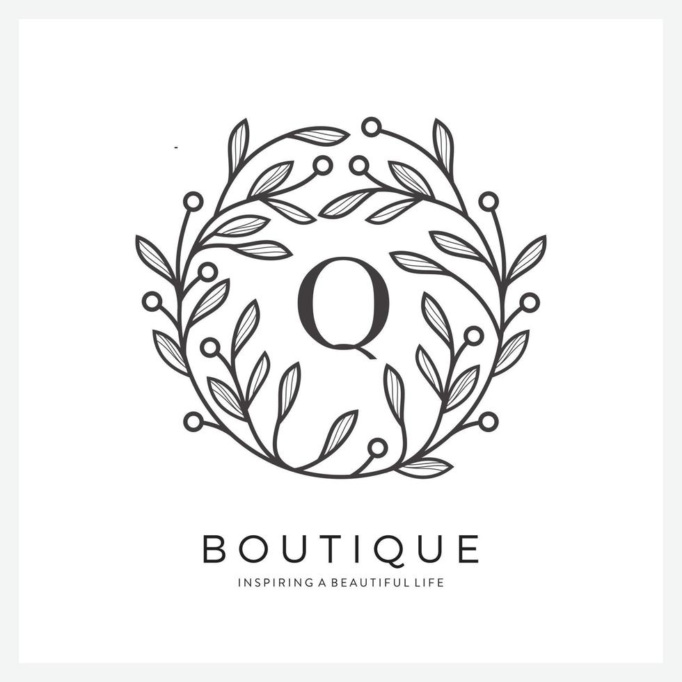 Letter Q with premium floral frame for business company vector
