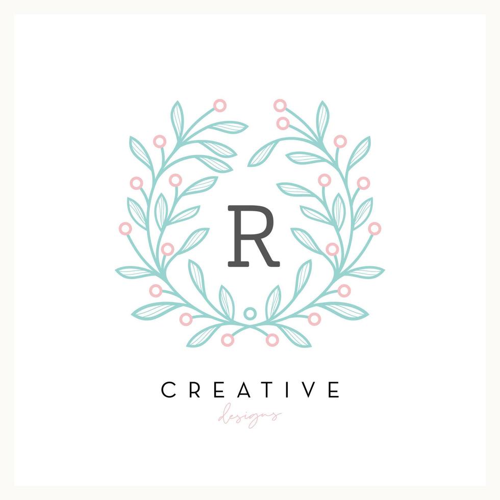 Luxury floral logo letter R for Beauty Cosmetic business, wedding invitation, boutique and other company vector
