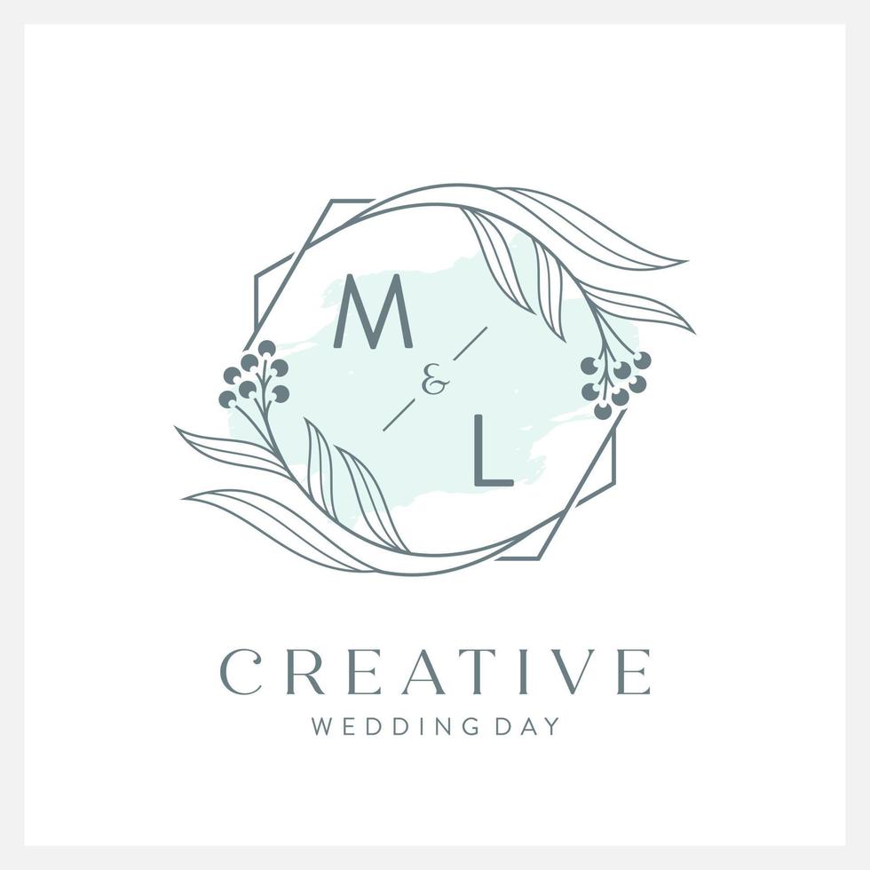 Wedding logo initial M and L with beautiful watercolor vector