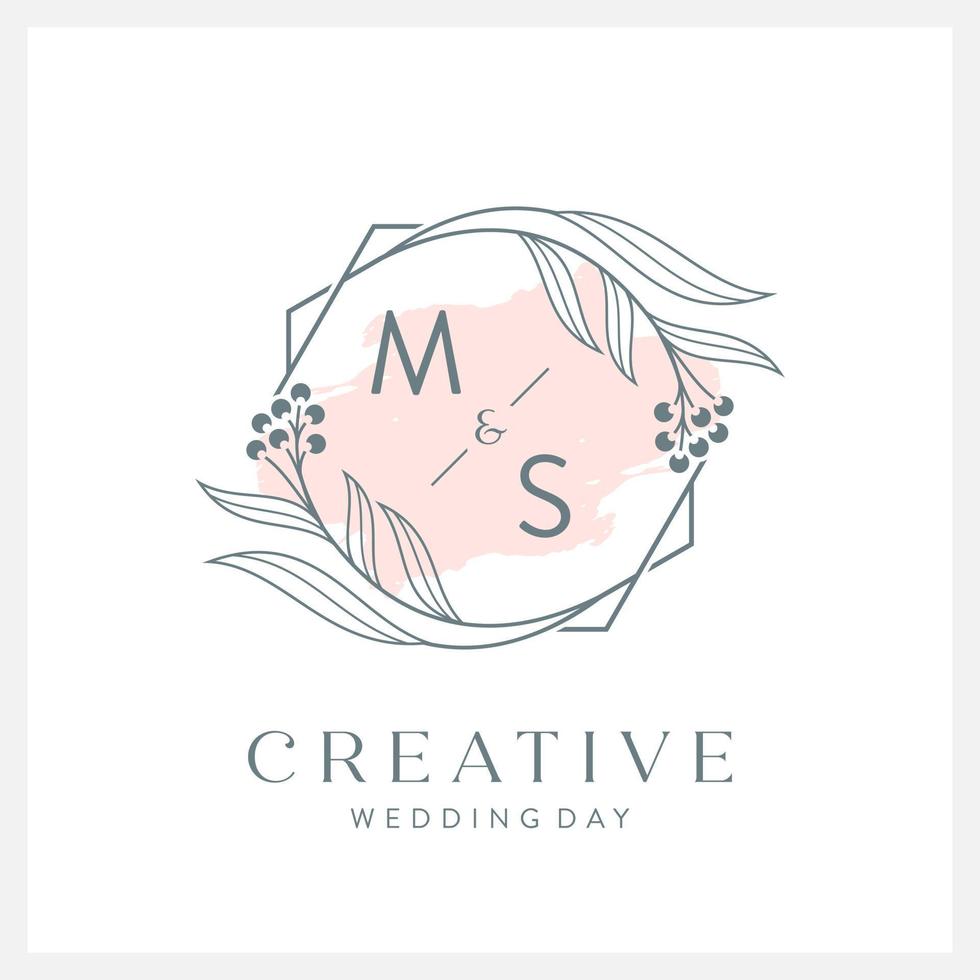 Wedding logo initial M and S with beautiful watercolor vector
