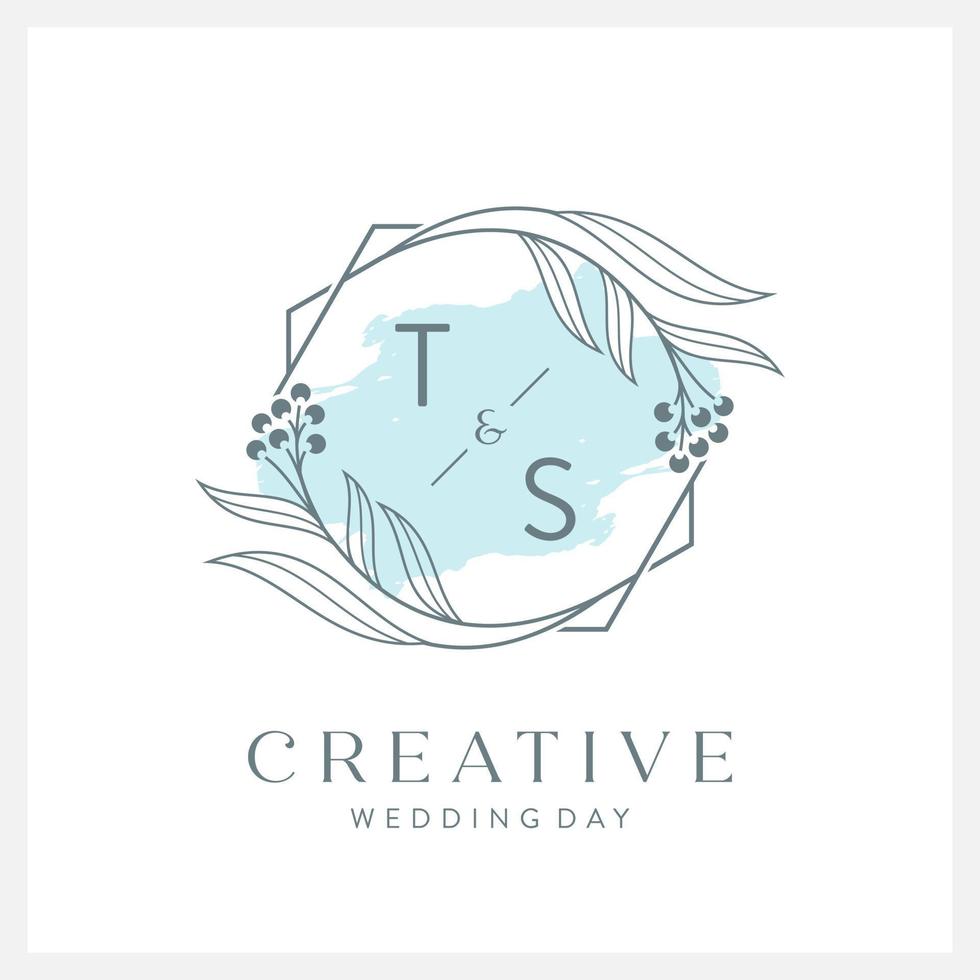 Wedding logo initial T and S with beautiful watercolor vector