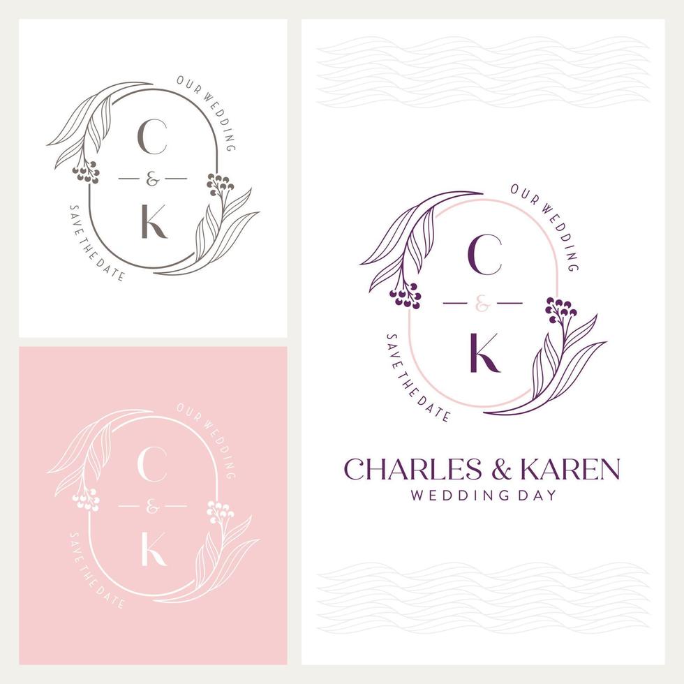 elegante y llamativo logotipo de boda monograma c y k vector